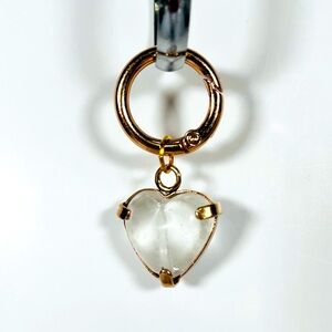 Glass Heart Gold Tone Bag Charm Keychain